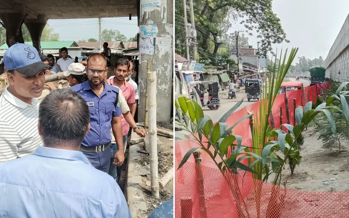 শেরপুরে আন্ডারপাসে অবৈধ দোকান উচ্ছেদ করে সৌন্দর্যবর্ধন
