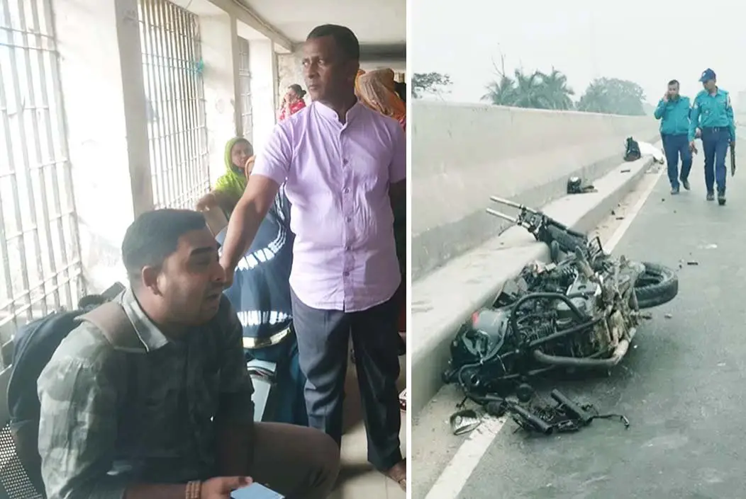 টঙ্গীর চেরাগআলীতে বাস ও মোটরসাইকেল সংঘর্ষে ডুয়েট শিক্ষক...