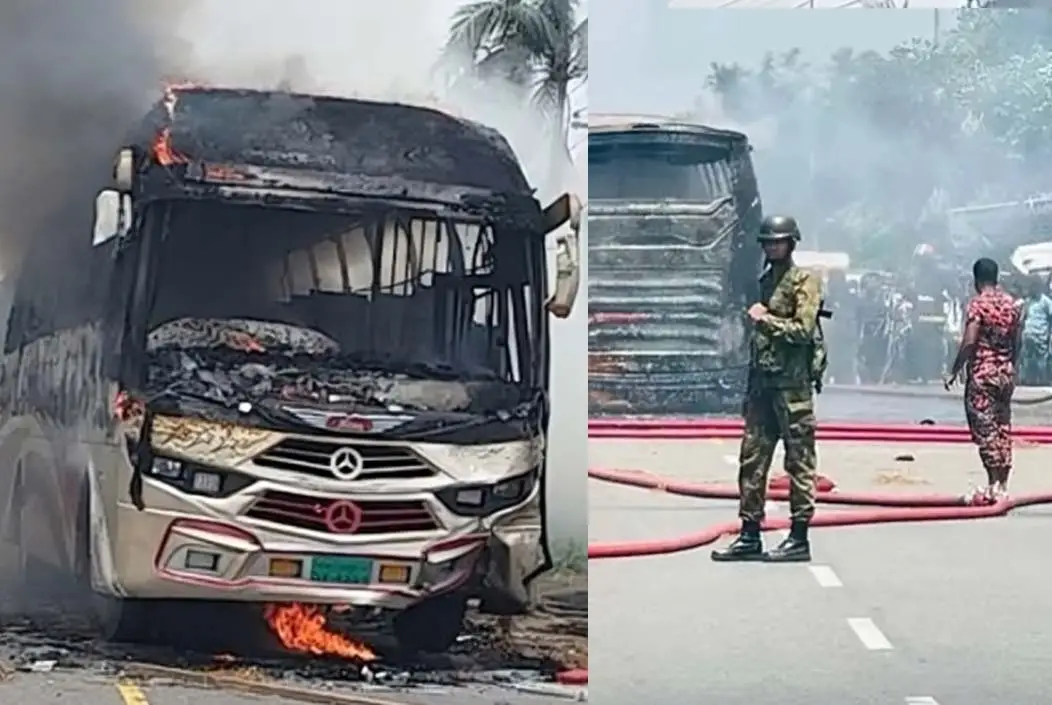 শেরপুরে বাসচাপায় সাবেক সেনাসদস্য নিহত, বাসে আগুন দিল ব...