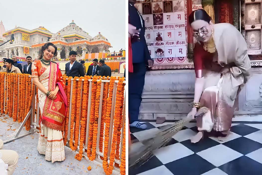 অযোধ্যায় রাম মন্দিরে পৌঁছেই রোদচশমা পরে ঝাঁটা হাতে নেমে পড়েছেন কঙ্গনা