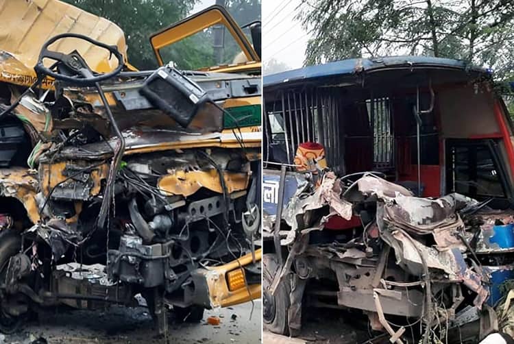 বগুড়ার আদমদীঘিতে বাস ও ট্রাকের মুখোমুখি সংঘর্ঘে নিহত ১ ও আহত ১২