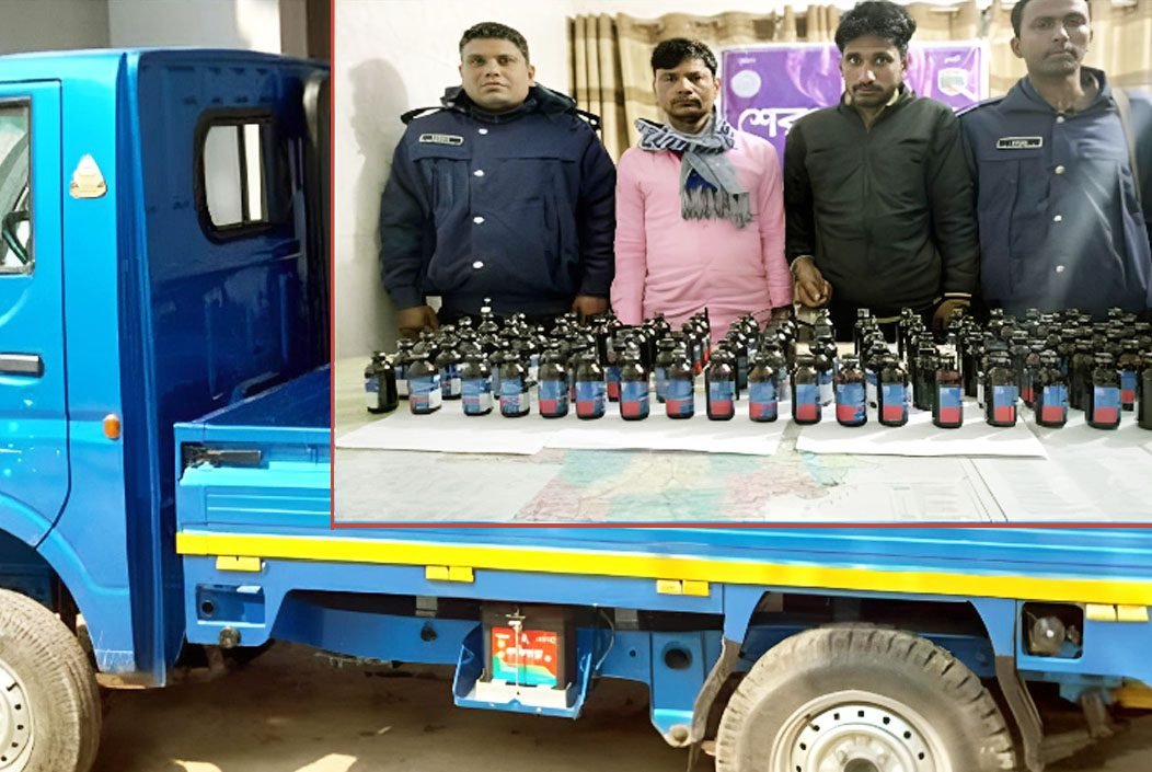বগুড়ার শেরপুরে ‘একশ বোতল’ ফেনসিডিলসহ দুই মাদক কারবারি আটক