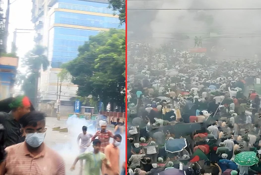 বগুড়া শহরের সাতমাথায় শিক্ষার্থী-পুলিশের দফায় দফায় সংঘর্ষ