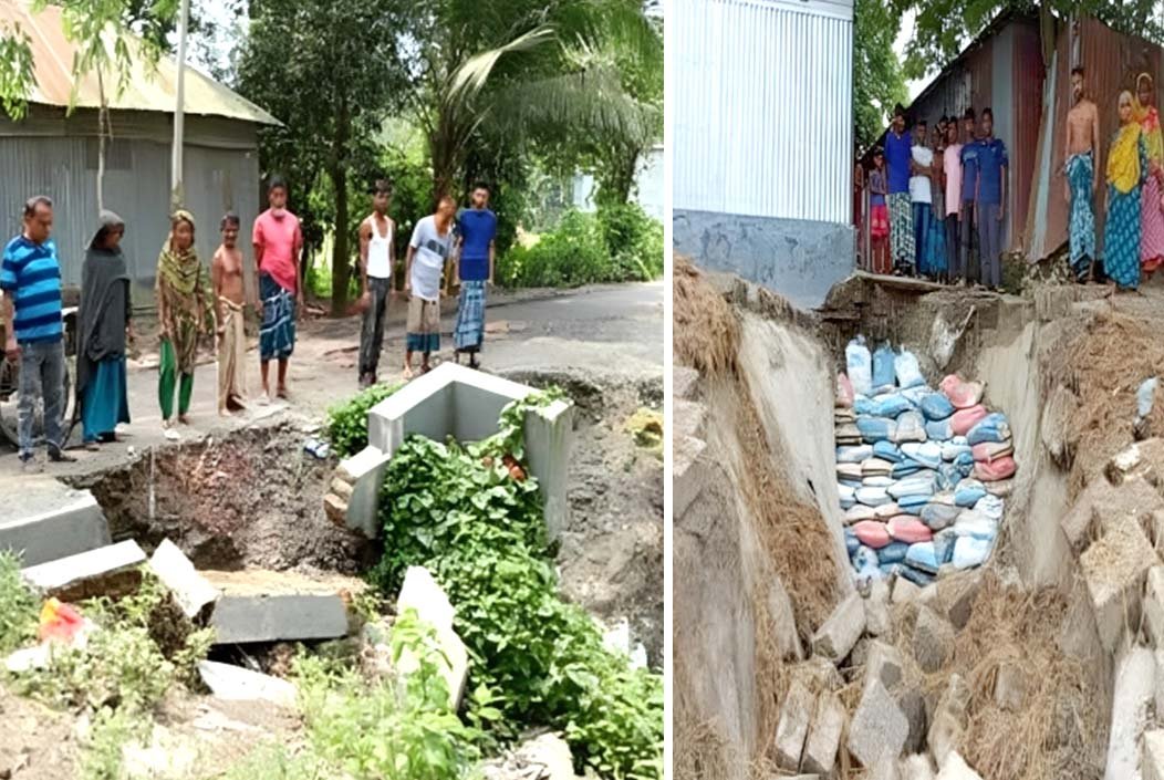 বাঙালি নদীর তীরের ব্লক ও সড়কে ধস, বসতবাড়ি বিলীন হওয়ার আশঙ্কা