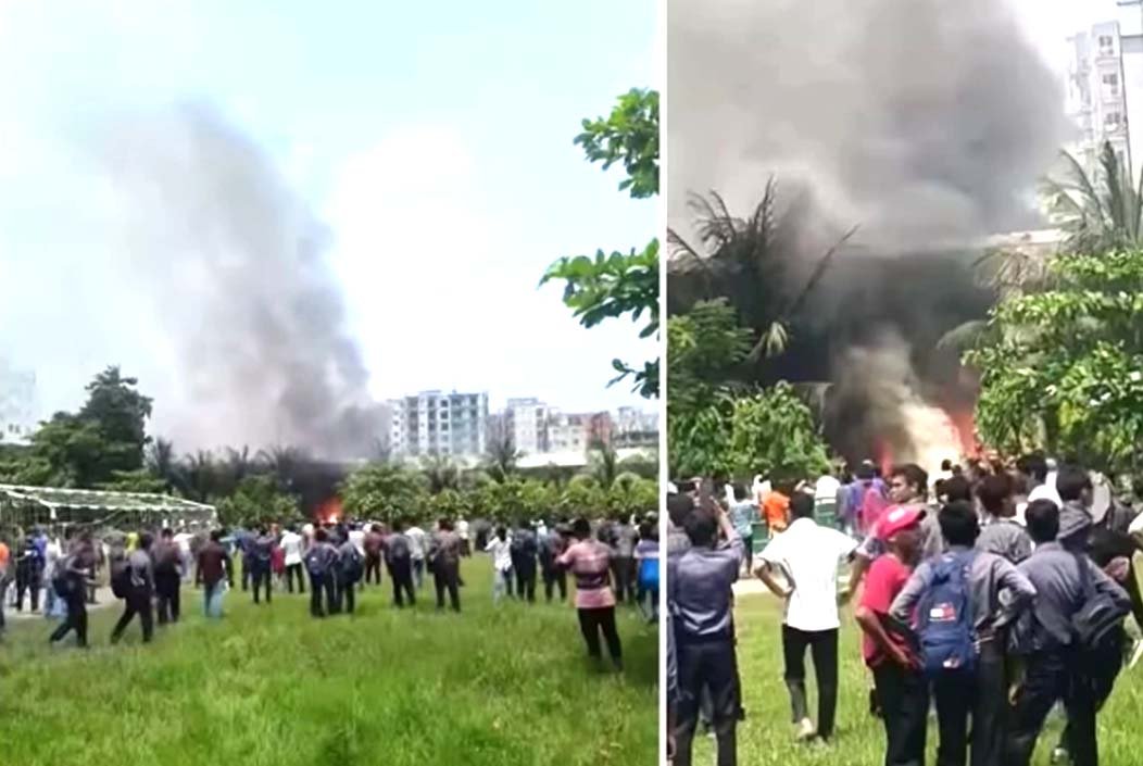 রাজধানীর উত্তরায় বিমান বিধ্বস্তের ঘটনায় নিহত ৩, নারী, শিশুসহ দগ্ধ অন্তত ৬০