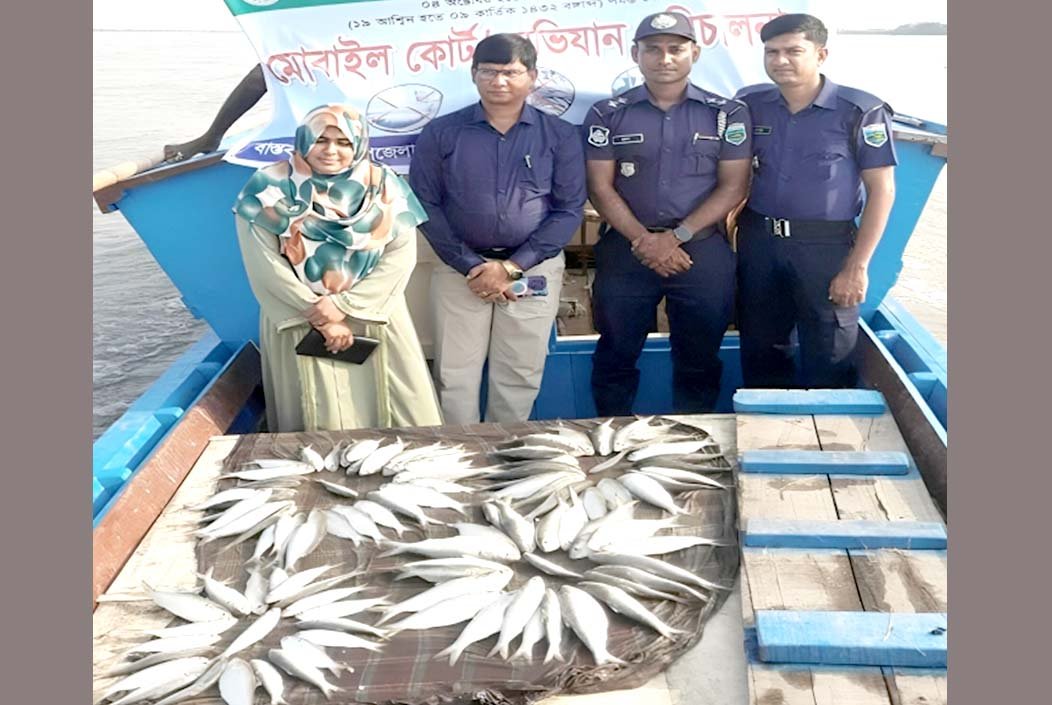 বগুড়ায় মা ইলিশ সংরক্ষণ অভিযানে ২০ কেজি মাছ ও নিষিদ্ধ জাল জব্দ