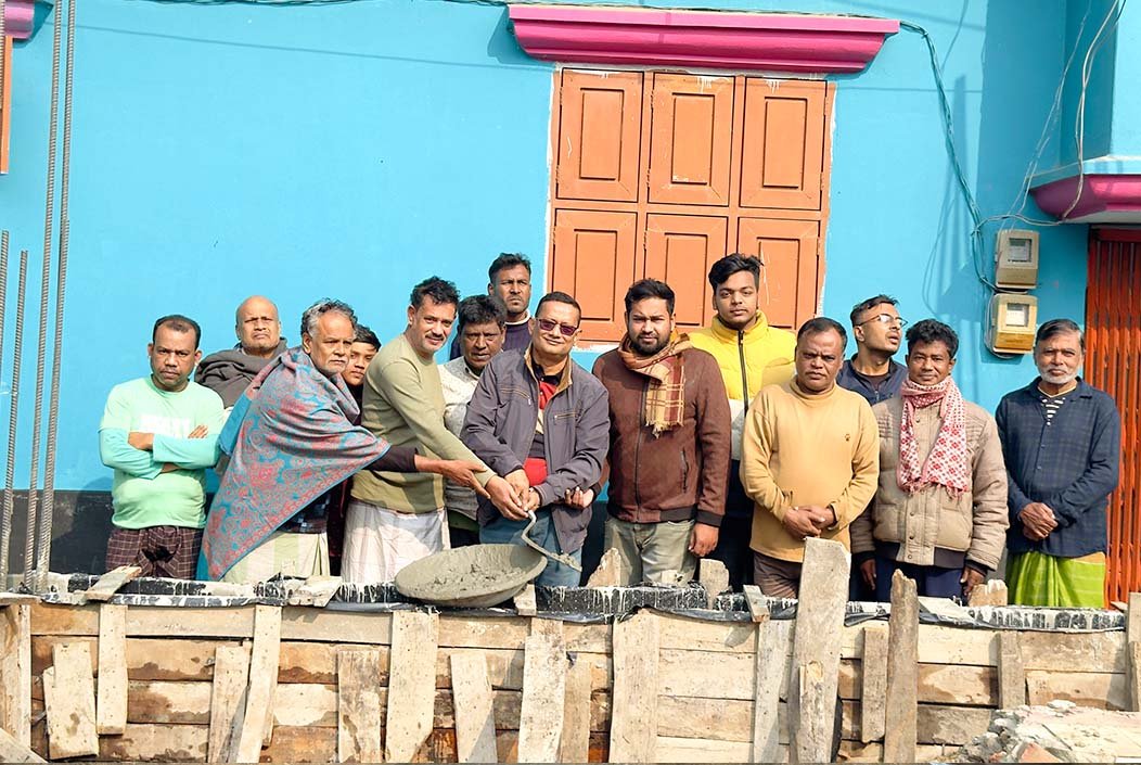 শেরপুরের গোসাইঁপাড়ায় কালী মন্দিরের ঢালাই কাজের উদ্বোধন