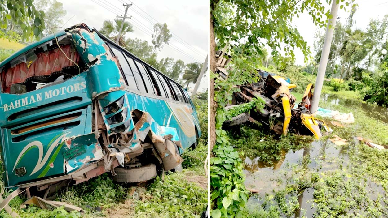 বগুড়ায় দাঁড়িয়ে থাকা বাসে ট্রাকের ধাক্কা, সুপারভাইজার ও হেলপার নিহত