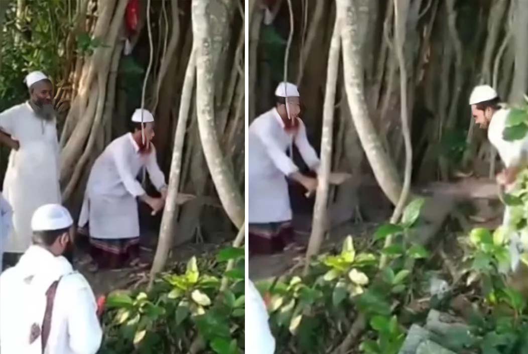 ‘শিরক’ আখ্যা দিয়ে কেটে ফেলা হলো ২০০ বছরের বটগাছ, ভিডিও ভাইরাল ‘শিরক’ আখ্যা দিয়ে কেটে ফেলা হলো ২০০ বছরের বটগাছ, ভিডিও ভাইরাল