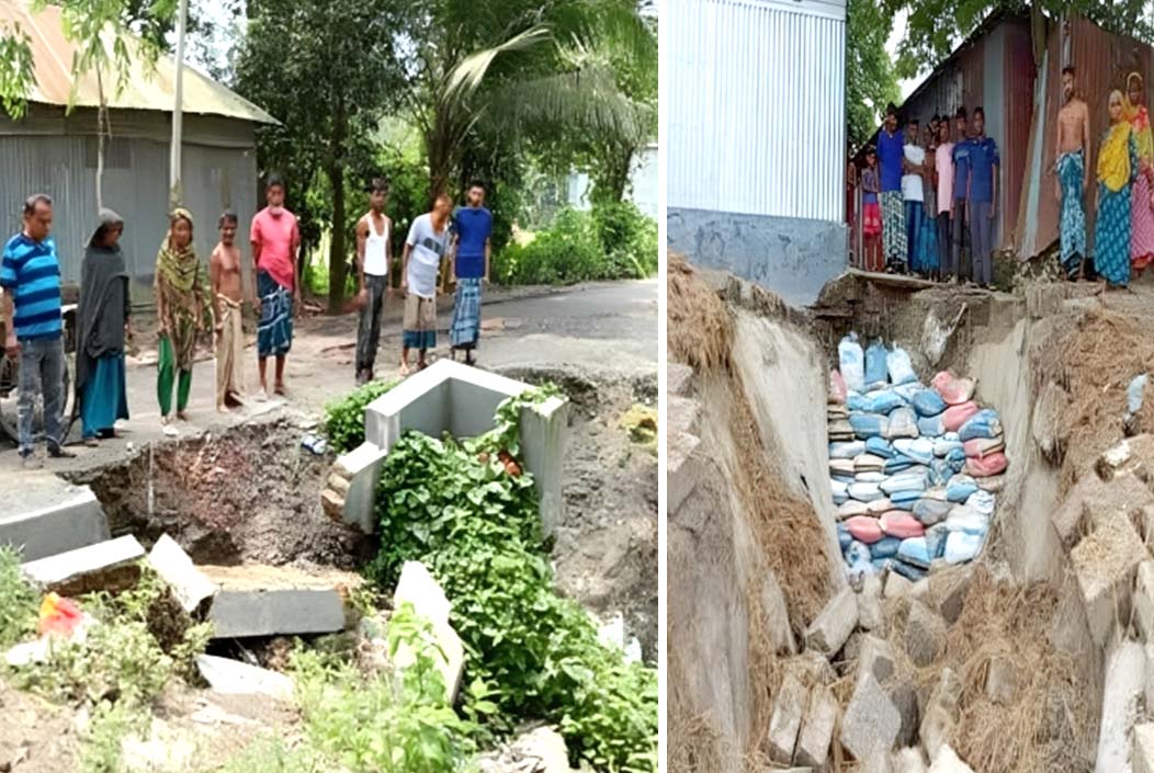 বগুড়ায় বাঙালি নদীর তীরের ব্লক ও সড়কে ধস, বসতবাড়ি বিলীন হওয়ার আশঙ্কা