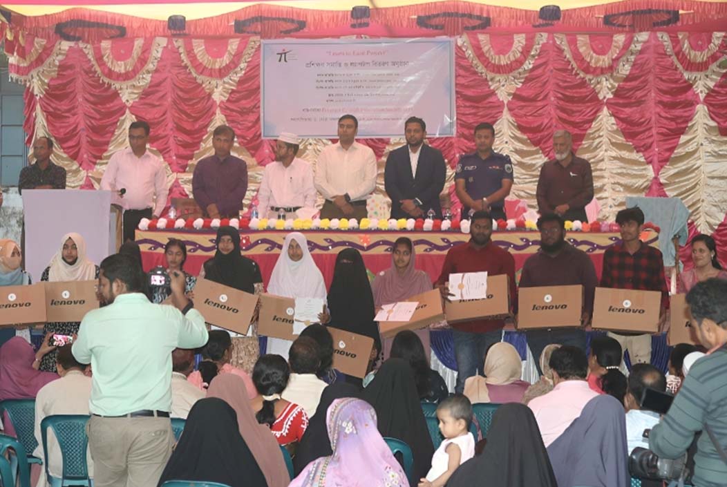 Laptops distributed to youth at the conclusion of the “Learn to Earn” project training in Sherpur Onnetion