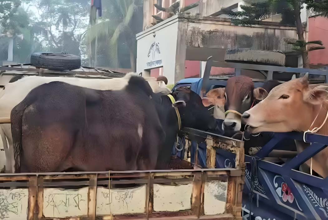 নেত্রকোনায় ছয়টি পিকআপসহ ৩২টি ভারতীয় গরু জব্দ, আটক ১ Six pickup trucks, 32 Indian cows seized in Netrakona, 1 arrested Onnetion